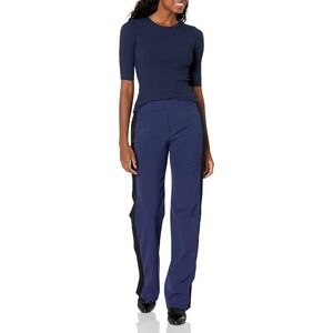 Theory $278 Women's Navy Tech Rib Half Sleeve Crew Neck Sweater Sz Large‎